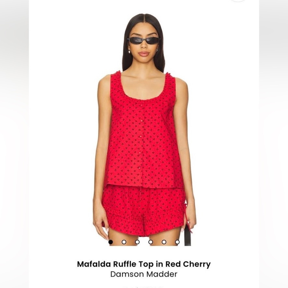 Damson Madder Red Cherry Ruffle Top and Shorts set UK 8 US 4 NWOT